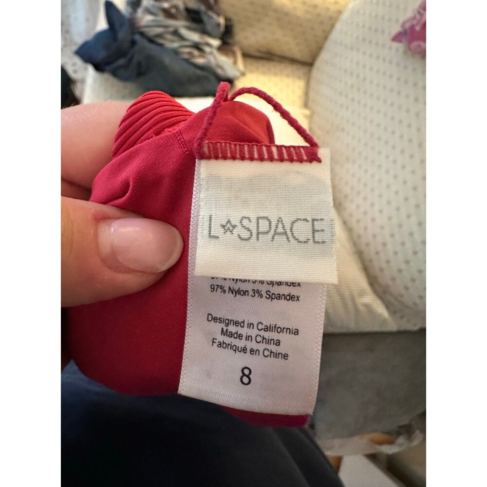 L*Space Arizona One Piece Swimsuit Red Pink Ribbed Low Back Scoop Swimwear 8 - Picture 4 of 6